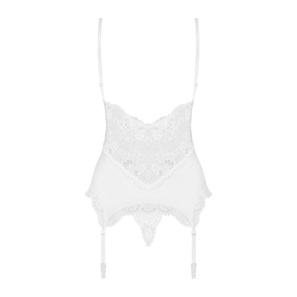 Разное - Корсет кружевной Obsessive 810-COR-2 с пажами для чулок, в комплекте кружевные стринги, белый, S/M 3
