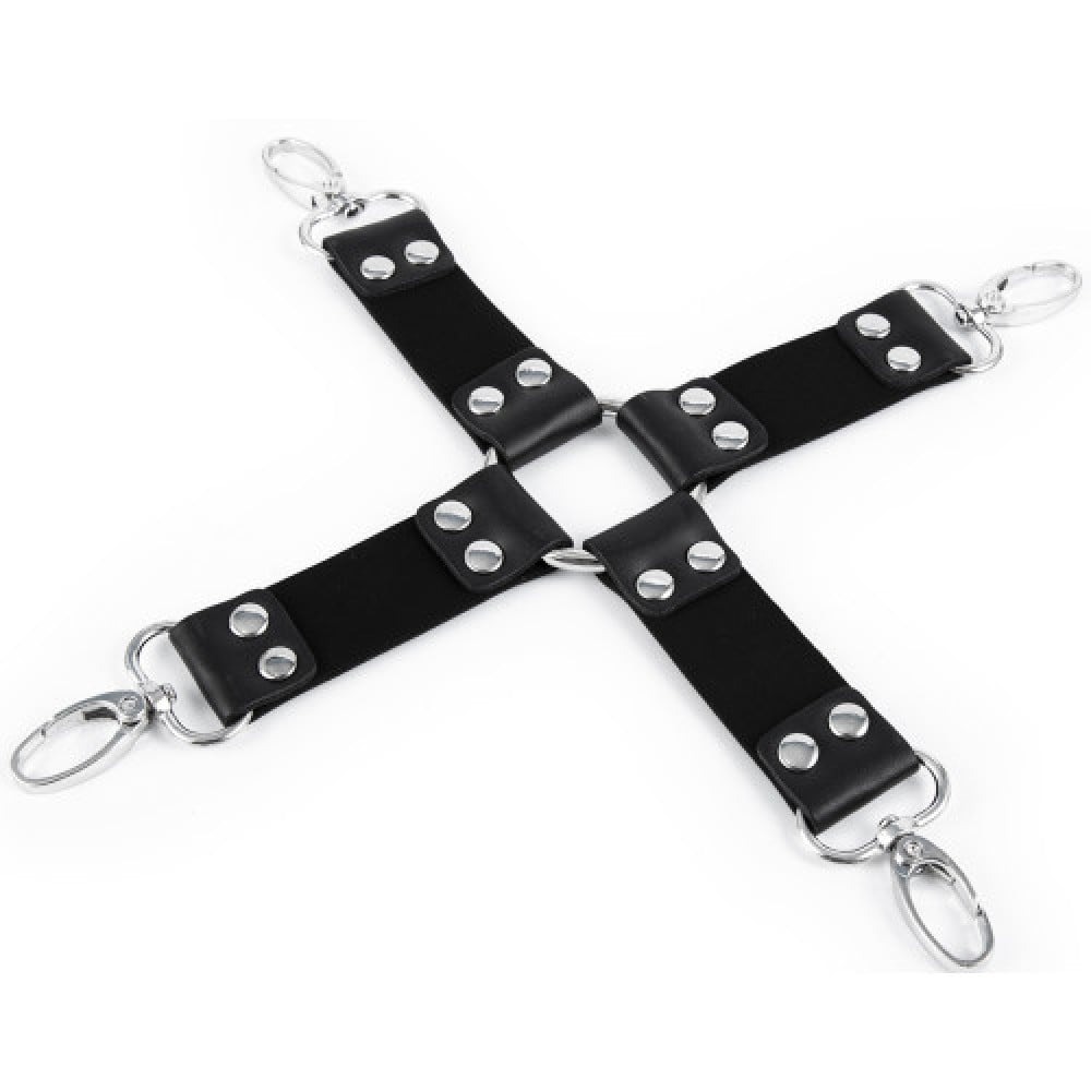 БДСМ игрушки - Крестовина с наручниками и поножами, черного цвета 2