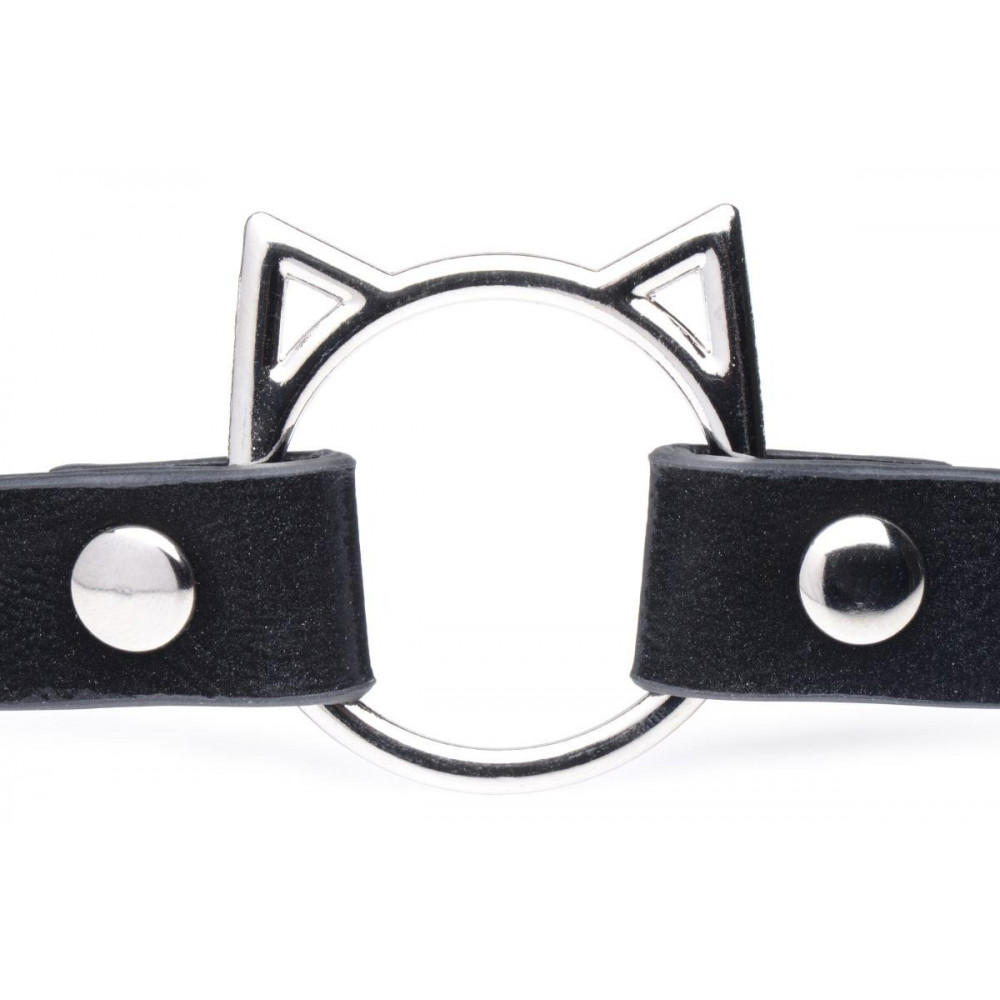 БДСМ игрушки - Ошейник-чокер с кольцом в виде котика Kinky Kitty Master Series, экокожа, черный 2