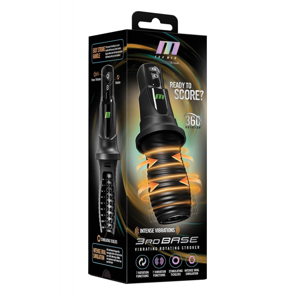 Разное - Перезаряжаемый вибрирующий вращающийся автоматический Blush 3Rd Base мужской мастурбатор, черный 4