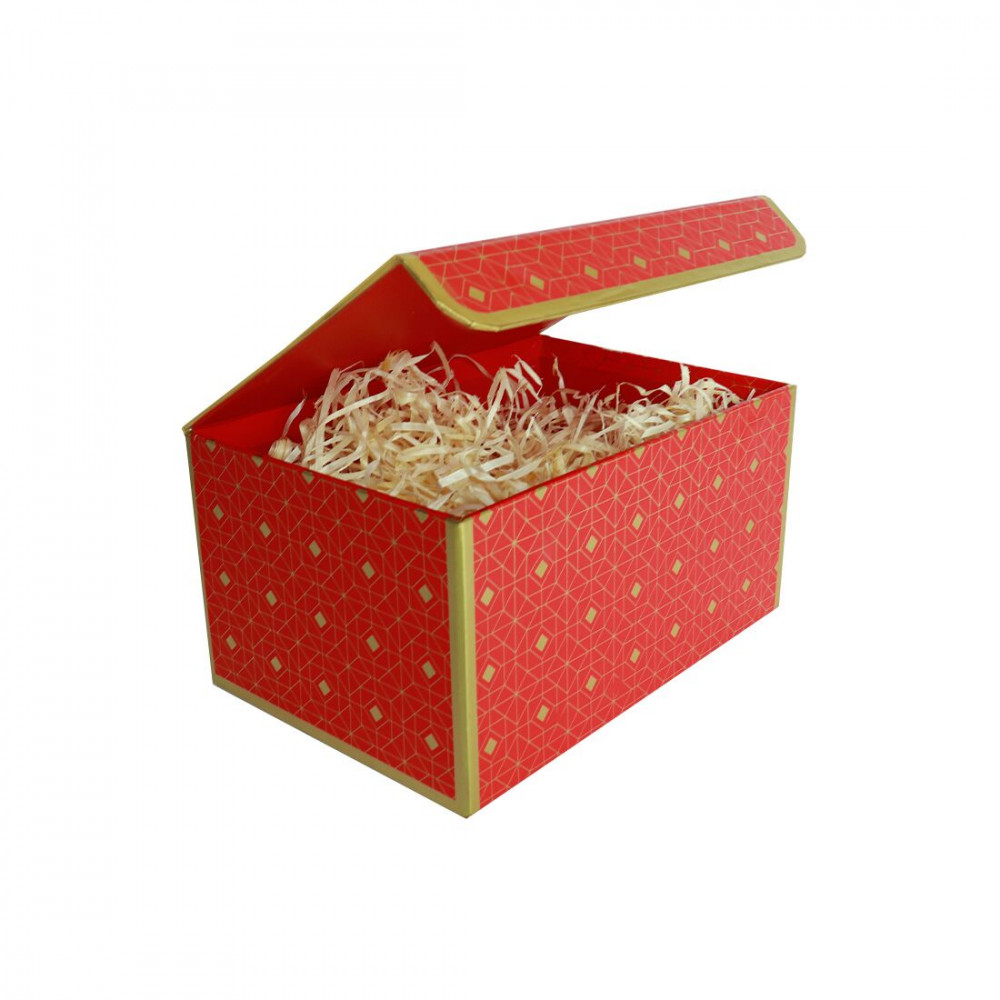  - Подарочная коробка красная с золотым геометрическим рисунком, S — 20,2×14×10,5 см 1