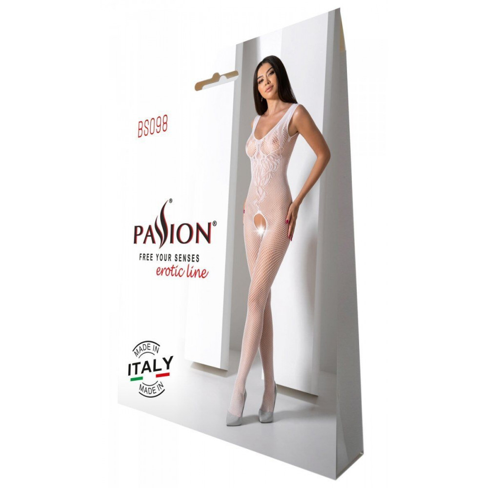 Бодистокинг - Бодистокинг с крыльями Passion BS098 One Size, white, средняя сетка, открытый доступ 4