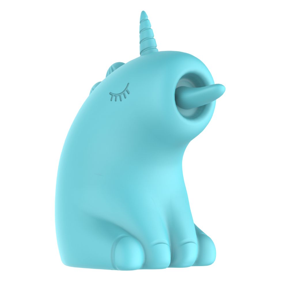 Різне - Стимулятор клітора з довгим обертовим язичком UNIVIBE Єдиноріг, 10 режимів, блакитний 2