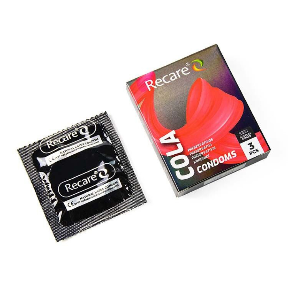 Презервативы - Презервативы Holographic Recare Cola Dotted&Ribbed Condoms 3шт, с пупырышками и ребрами,аромат: Кола 1