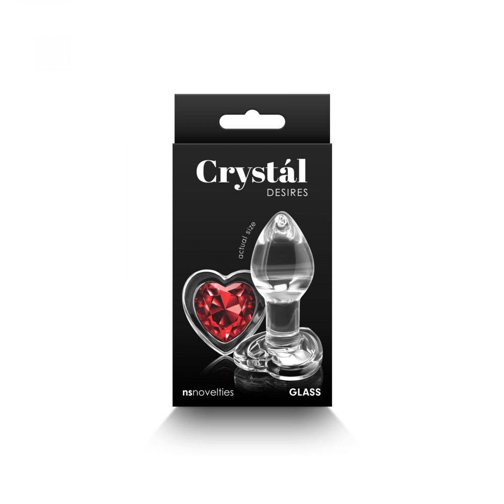 Анальные игрушки без вибрации - Стеклянная анальная пробка NS Novelties Crystal - Desires - Red Heart - Small 2