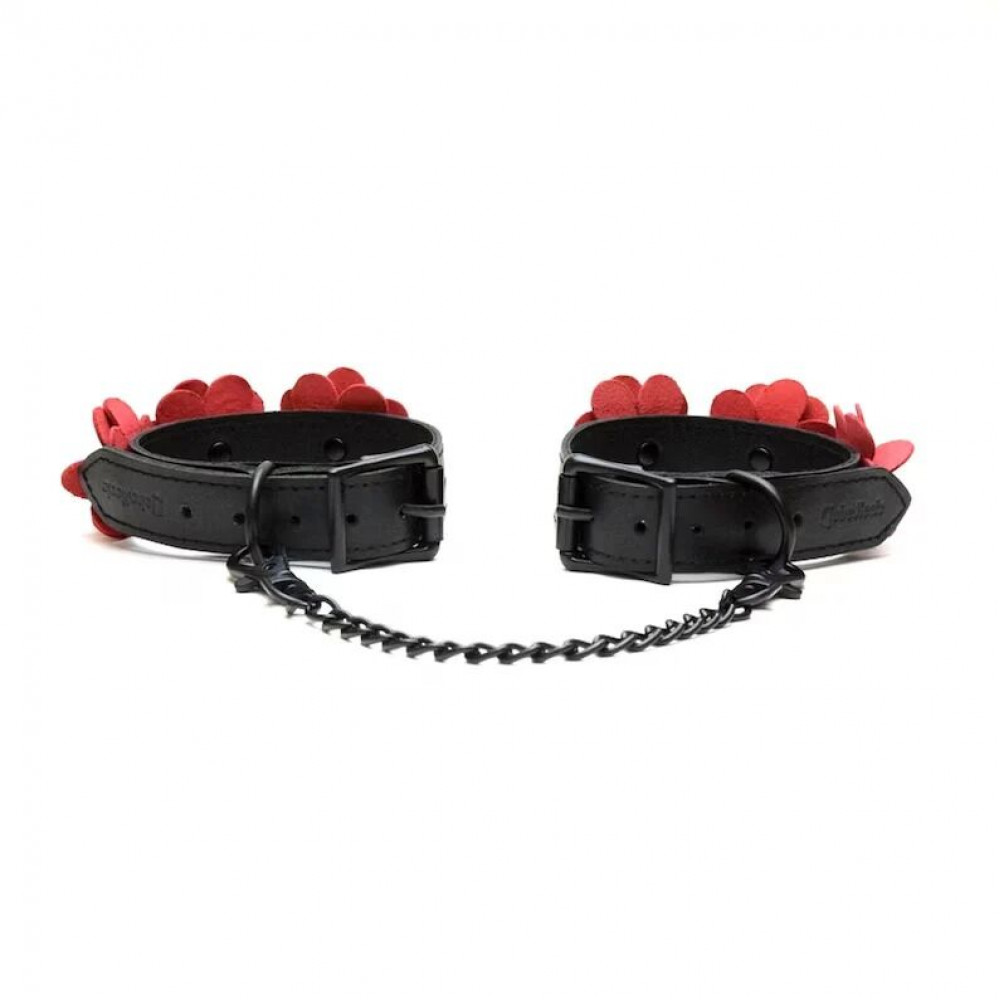 Наручники и ограничения - Наручники Liebe Seele Flower Rhythm - Black and Red Leather Flowers Hand Cuffs 2