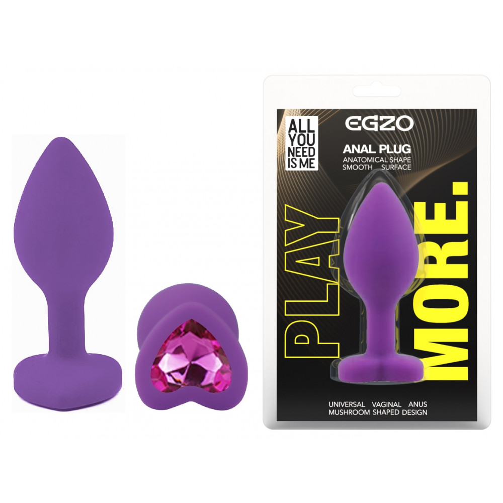 Разное - Силиконовая анальная пробка EGZO - Silicone Violet Heart Plug Rose, size S