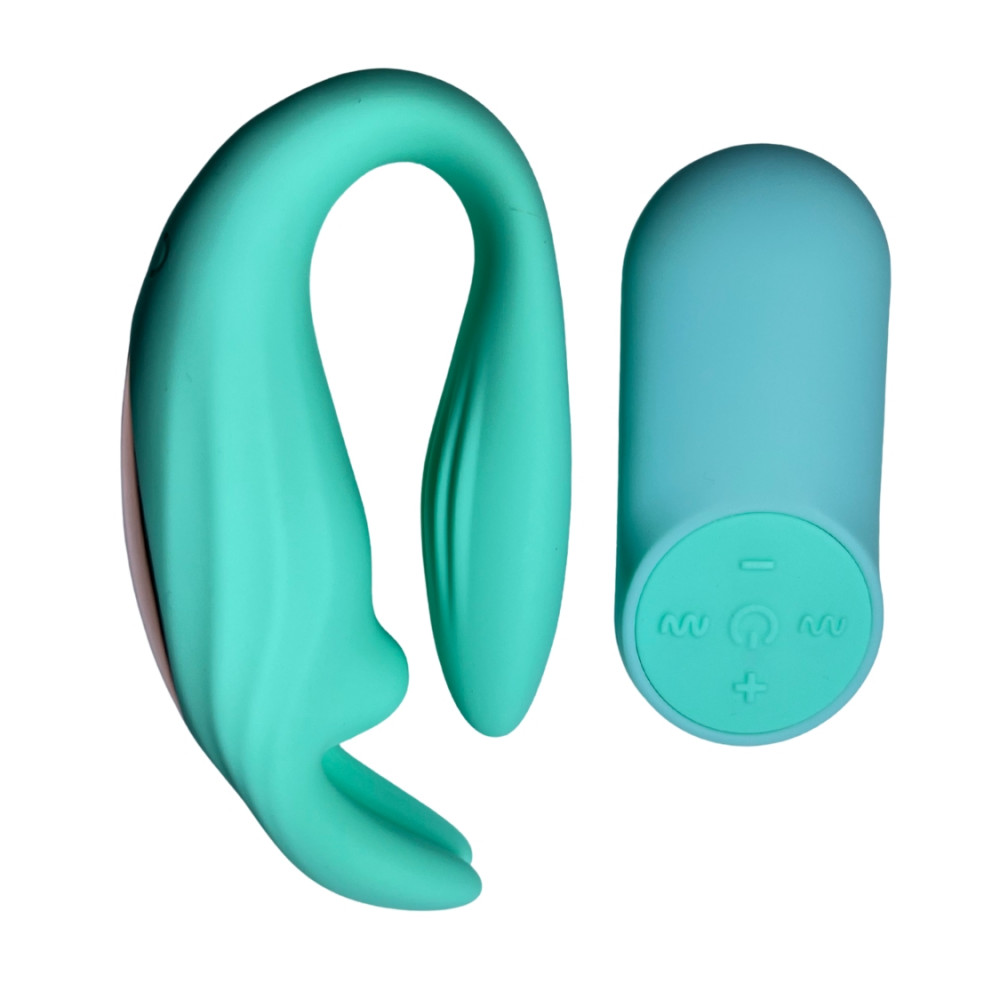 Игрушки для пар - Вибратор для пар в форме зайца Passion Play с пультом, бирюзовый 1