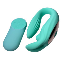 Вибратор для пар в форме зайца Passion Play с пультом, бирюзовый