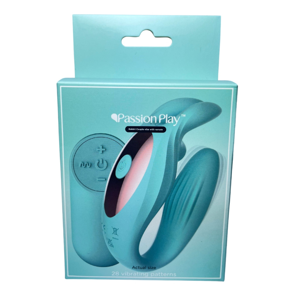Игрушки для пар - Вибратор для пар в форме зайца Passion Play с пультом, бирюзовый 5