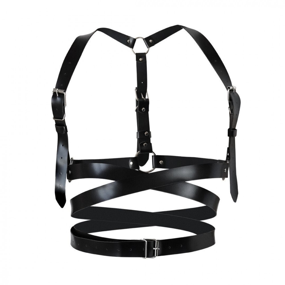 Чокеры, портупеи - Кожаная портупея Art of Sex - Melani Leather harness, Черная L-2XL