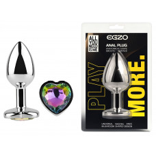 Анальная пробка с кристаллом EGZO - Silver Heart Plug Rainbow size M