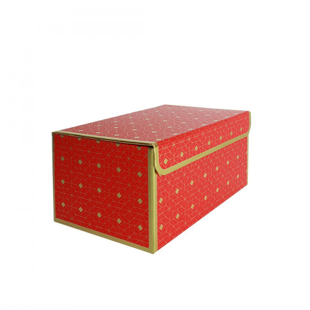  - Подарочная коробка красная с золотым геометрическим рисунком, M — 23×16×12 см