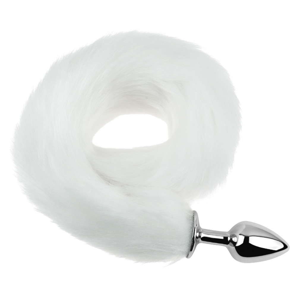 - Анальная пробка с хвостом EGZO - Fox Tail Silver Plug White, size S