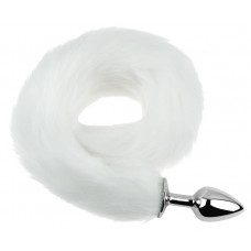 Анальная пробка с хвостом EGZO - Fox Tail Silver Plug White, size S