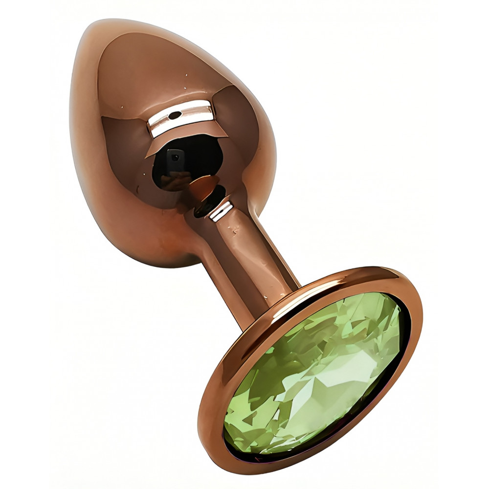 Анальные игрушки без вибрации - Анальная пробка с кристаллом EGZO - Dark Gold Round Plug Green, size S 4