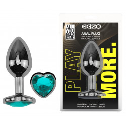 Анальная пробка с кристаллом EGZO - Dark Silver Heart Plug Marine size S