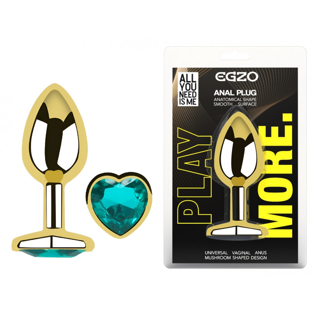 - Анальная пробка с кристаллом EGZO - Gold Heart Plug Marine size M