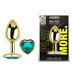 Анальная пробка с кристаллом EGZO - Gold Heart Plug Marine size M