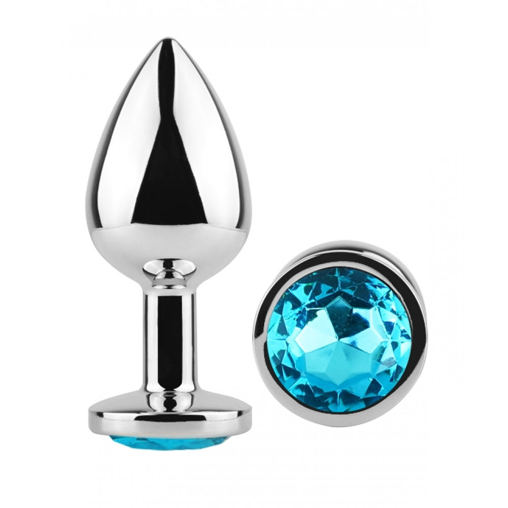 Анальные игрушки без вибрации - Анальная пробка с кристаллом EGZO - Silver Round Plug Aqua size S 4