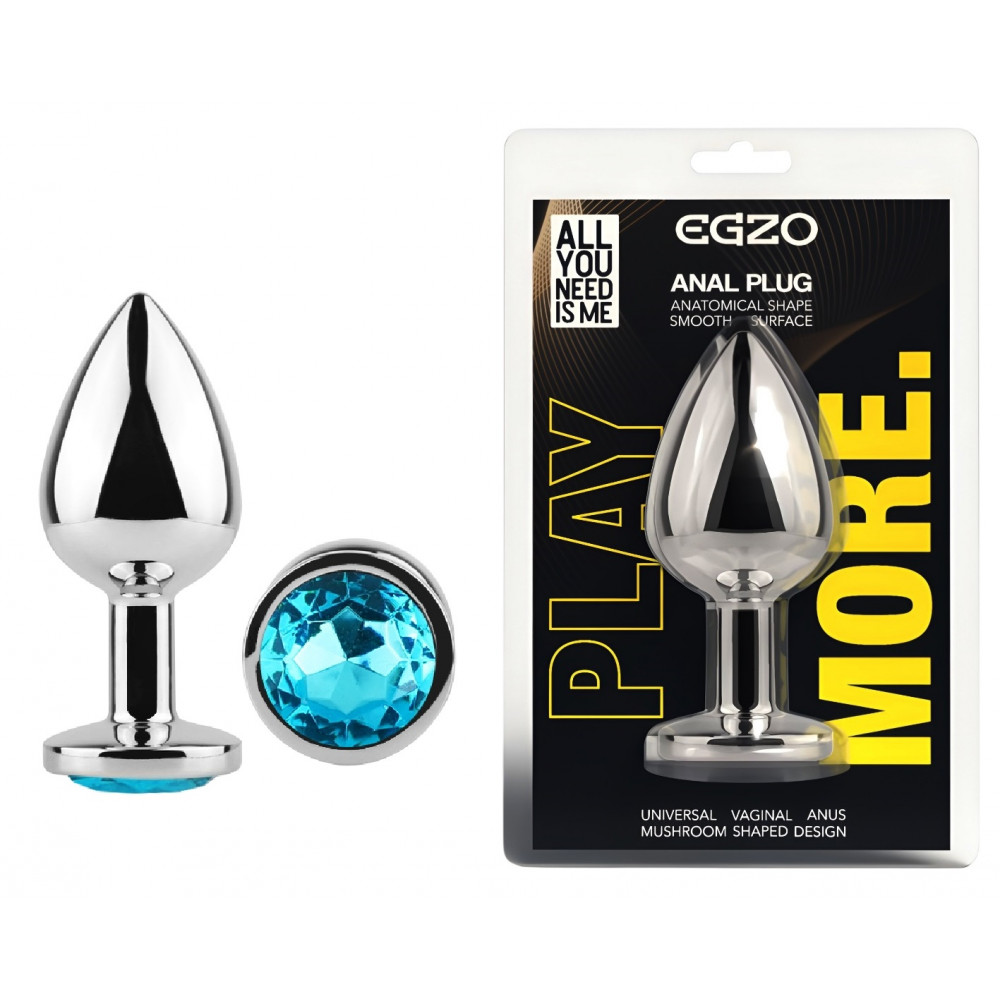 Анальные игрушки без вибрации - Анальная пробка с кристаллом EGZO - Silver Round Plug Aqua size S