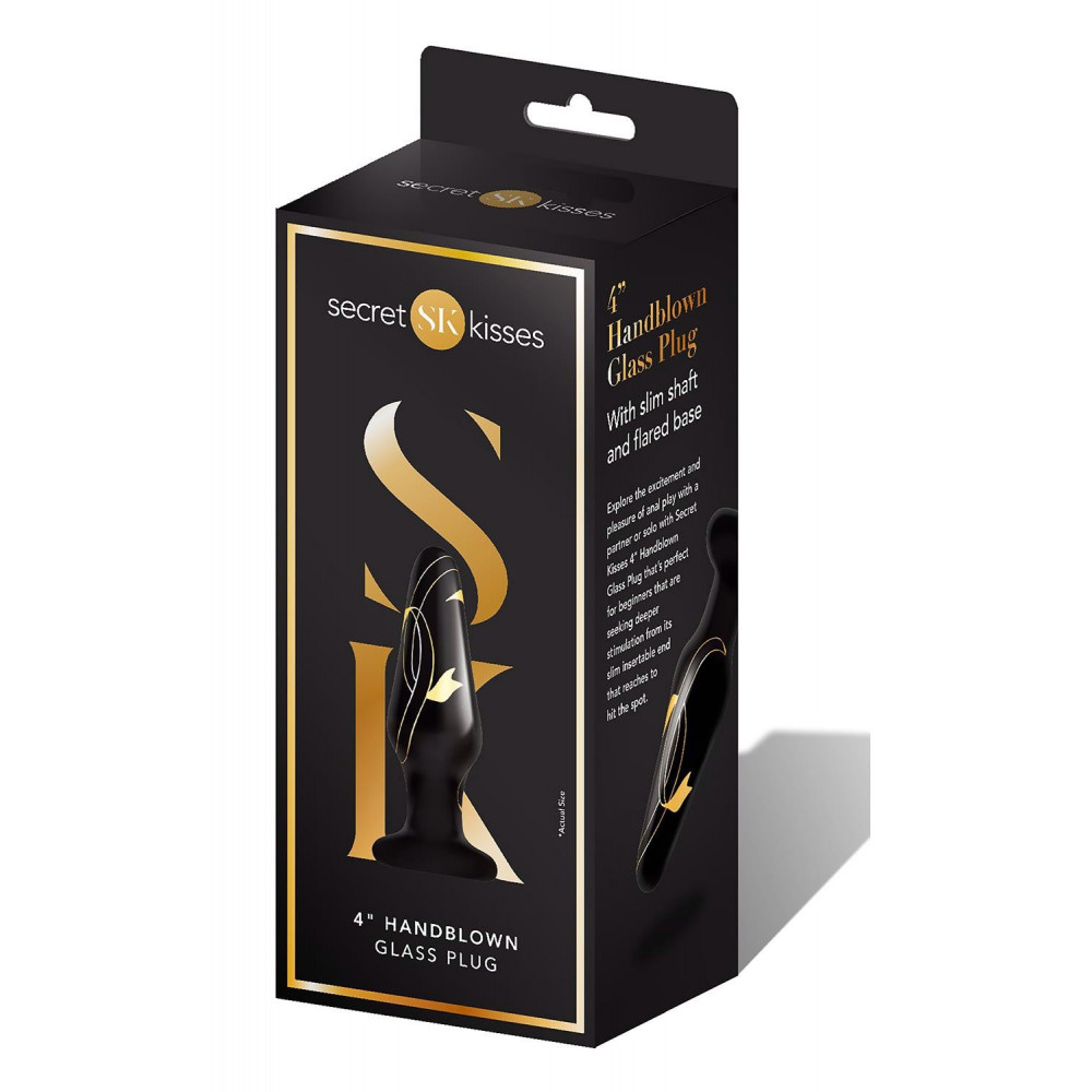  - Анальна пробка скляна ручної роботи Secret Kisses, чорний 2