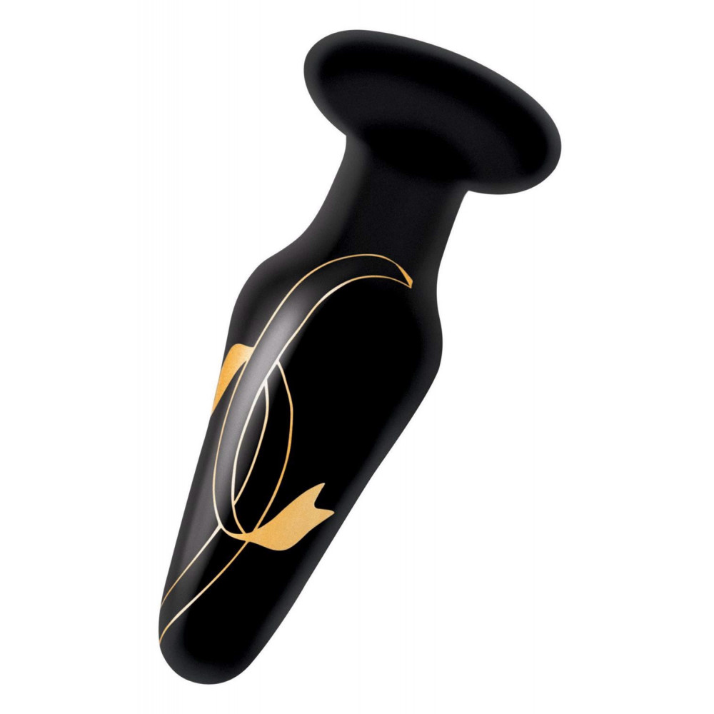  - Анальна пробка скляна ручної роботи Secret Kisses, чорний 1