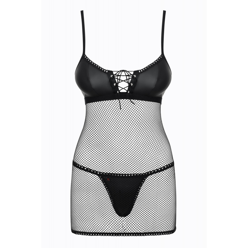Сексуальные платья - Cорочка сетка Obsessive Redella трусики в комплекте, черный, S/M 2