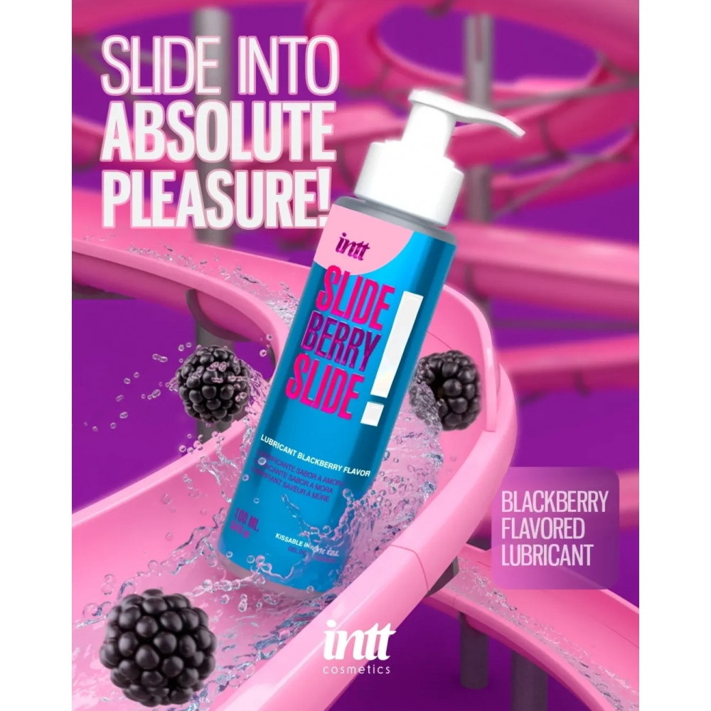Оральные смазки - Лубрикант съедобный с ароматом ежевики Intt SLIDE BERRY SLIDE! на водной основе, 100 мл 2
