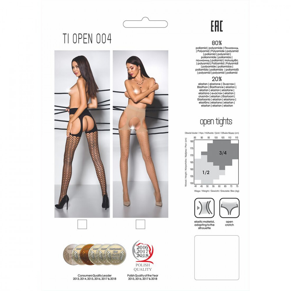Чулки - Эротические колготки TIOPEN 004 nero 1/2 (fishnet 40 den) - Passion, имитация чулок и пояса 1