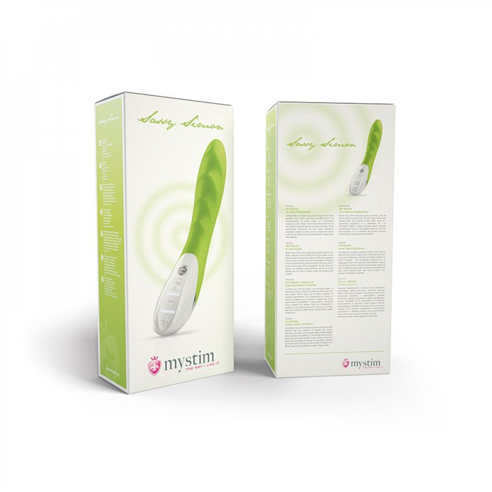 Классический вибратор - Мощный вибратор Mystim Sassy Simon Green с двумя моторами и стимулирующим рельефом 12
