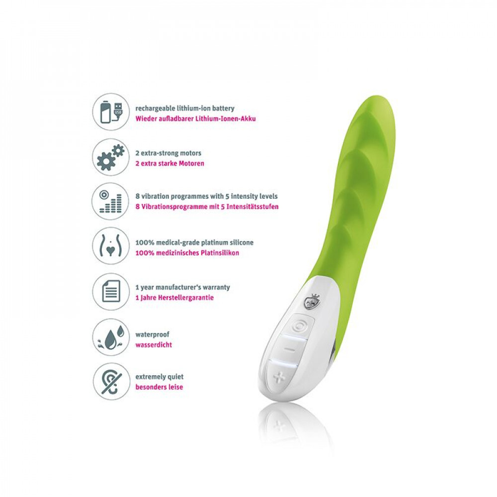 Классический вибратор - Мощный вибратор Mystim Sassy Simon Green с двумя моторами и стимулирующим рельефом 6