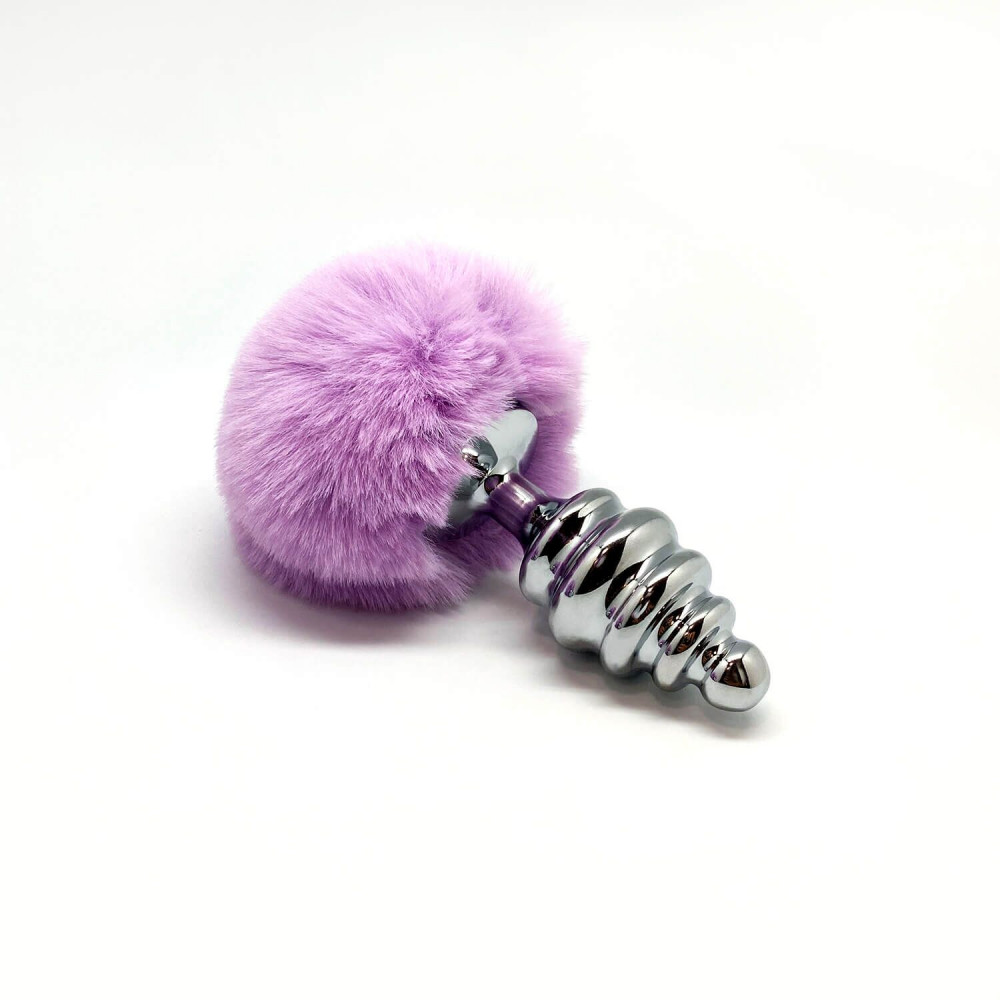 Анальный хвост - Металлическая анальная пробка Кроличий хвостик Alive Fluffy Twist Plug L Purple, диаметр 3,8 см 2