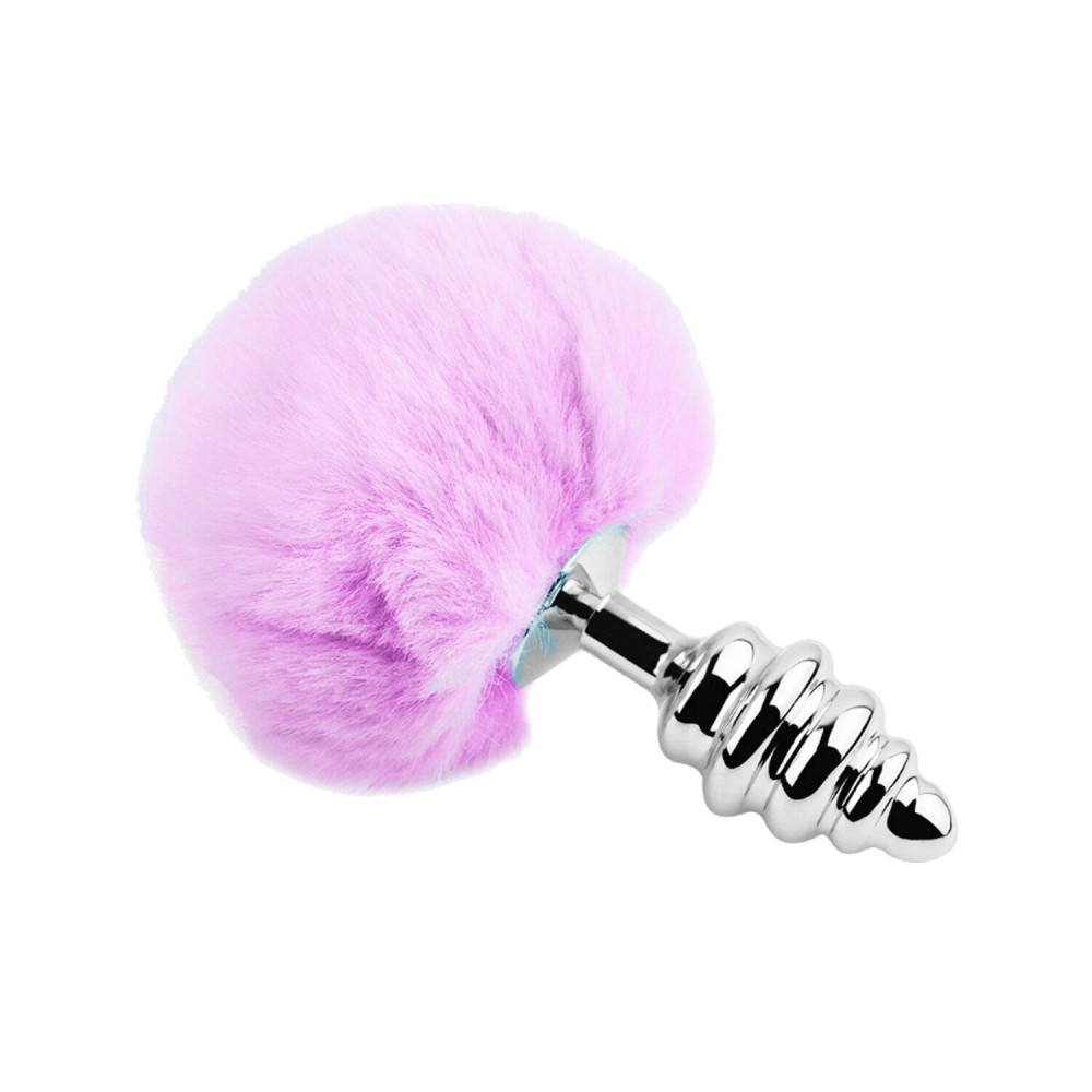 Анальный хвост - Металлическая анальная пробка Кроличий хвостик Alive Fluffy Twist Plug L Purple, диаметр 3,8 см 3
