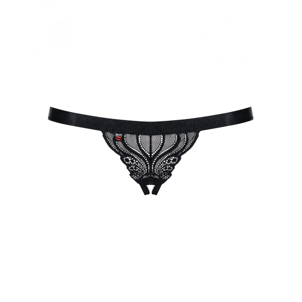 Сексуальные трусики - Кружевные танга с доступом Obsessive 828-THC-1 crotchless thong S/M, черные 4
