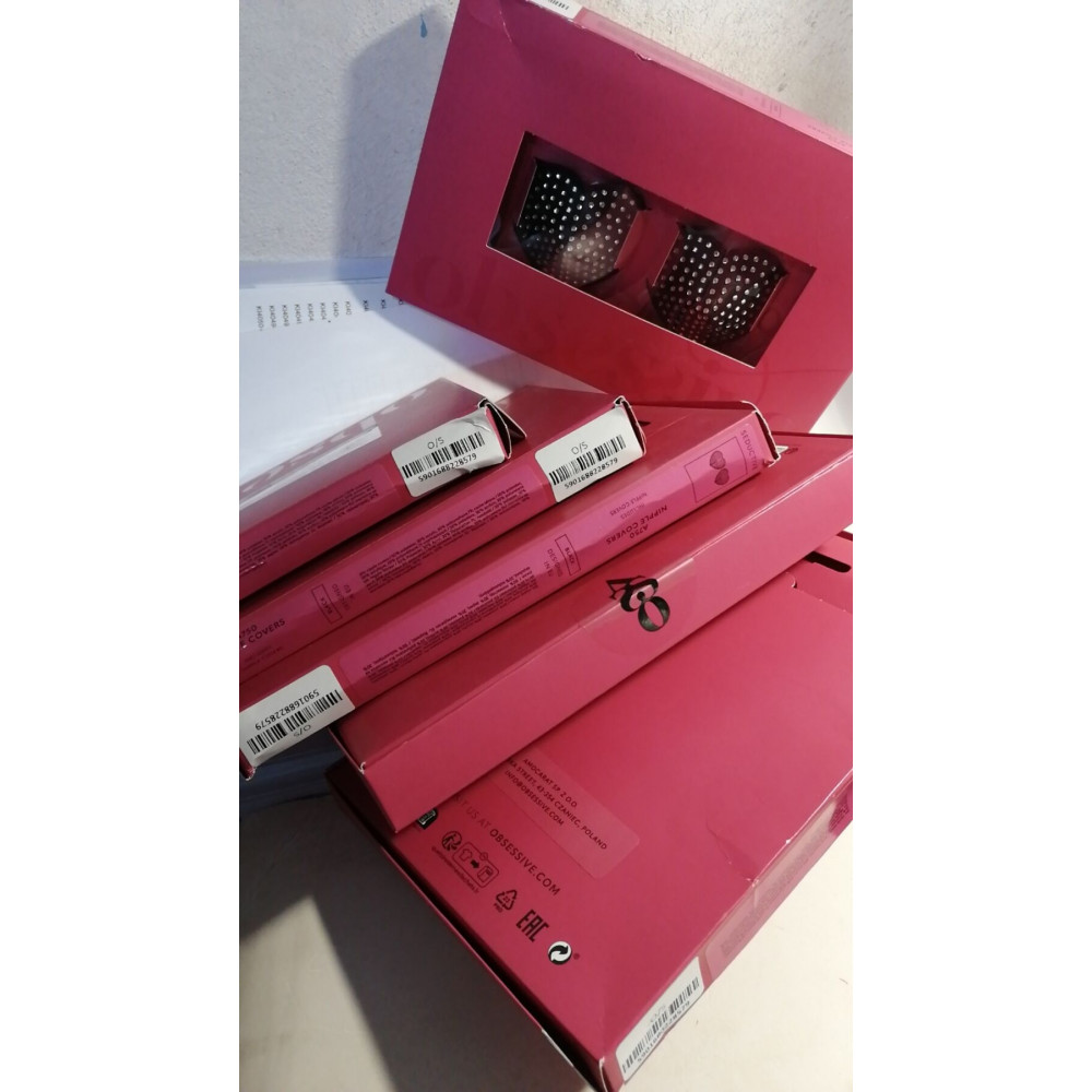 Різне - Накладки-серця на соски зі стразами Obsessive A750 nipple covers, чорні (м'ята упаковка!!!) 1