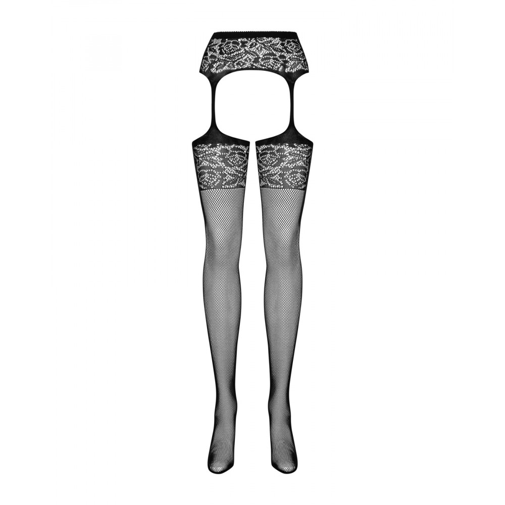 Чулки - Сетчатые чулки-стокинги с имитацией гартеров Obsessive Garter stockings S500 S/M/L, черные, с доступ 2