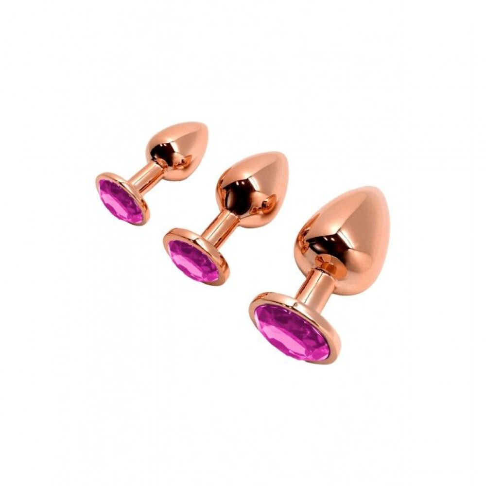 Анальная пробка - Металлическая анальная пробка Wooomy Tralalo Rose Gold Metal Plug Magenta L, диаметр 4 см, длина 9 с 1