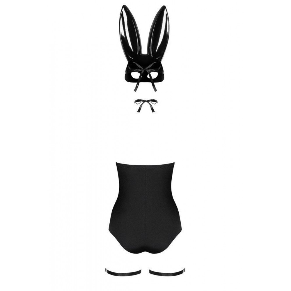 Эротические костюмы - Эротический костюм кролика Obsessive Bunny costume S/M, black, боди, чокер, гартеры, чулки, маска 2