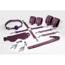 Набор Feral Feelings BDSM Kit 7 Burgundy, наручники, поножи, коннектор, маска, паддл, кляп, зажимы