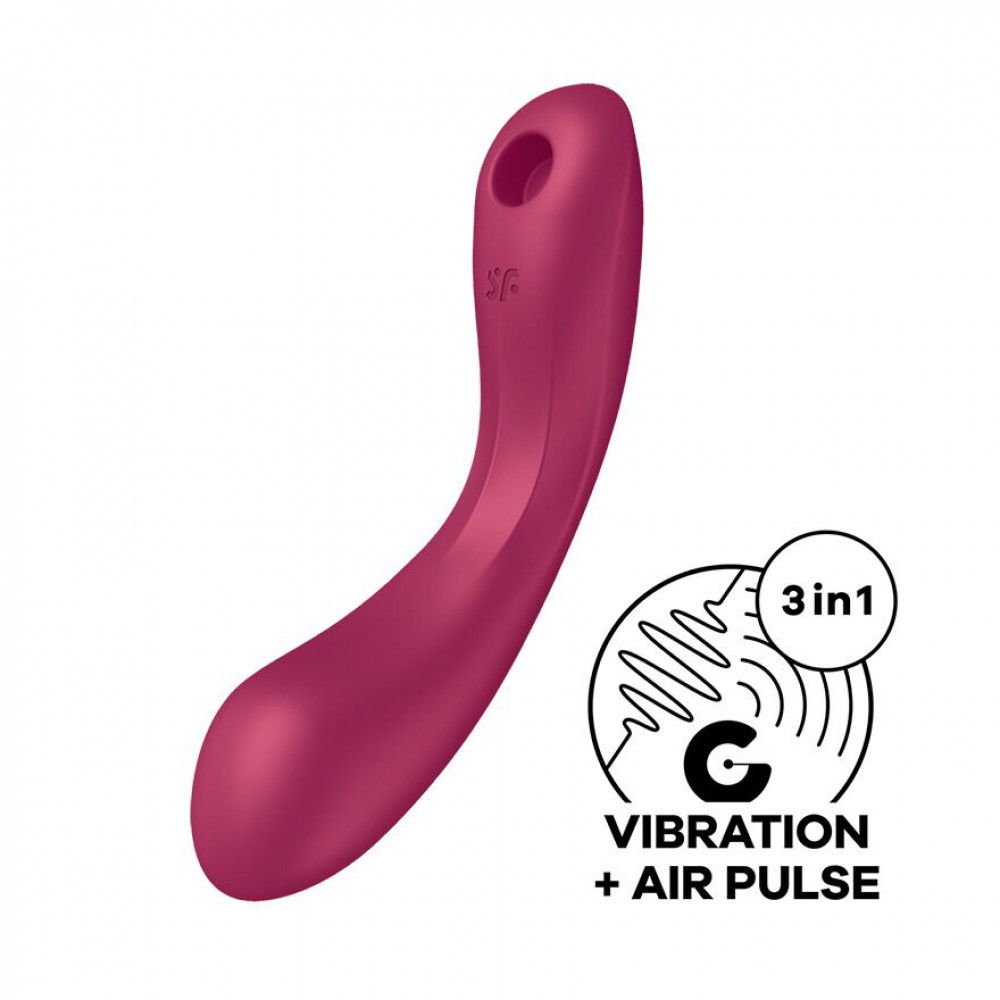 Вибраторы вакуумные - Вакуумный стимулятор с вибрацией Satisfyer Curvy Trinity 1 Red, игрушка 3в1