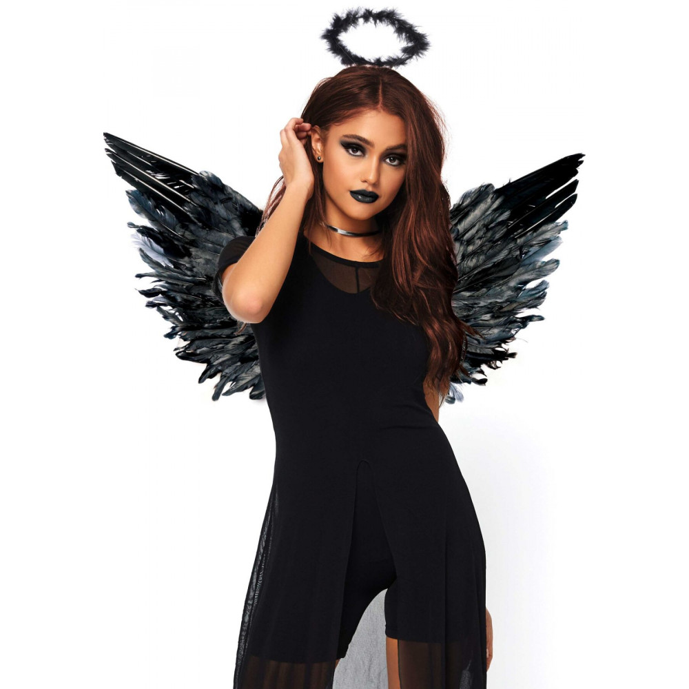Эротические костюмы - Крылья черного ангела Leg Avenue Angel Accessory Kit Black, крылья, нимб