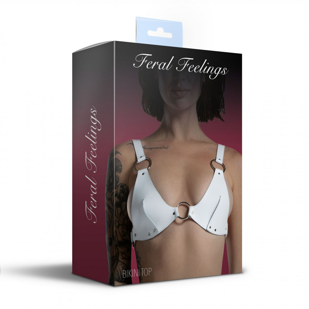 Чокеры, портупеи - Лиф из натуральной кожи Feral Feelings - Bikini Top White 1