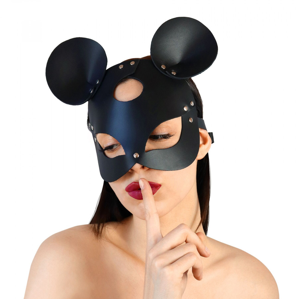 Маски - Кожаная маска зайки Art of Sex - Mouse Mask, цвет Черный