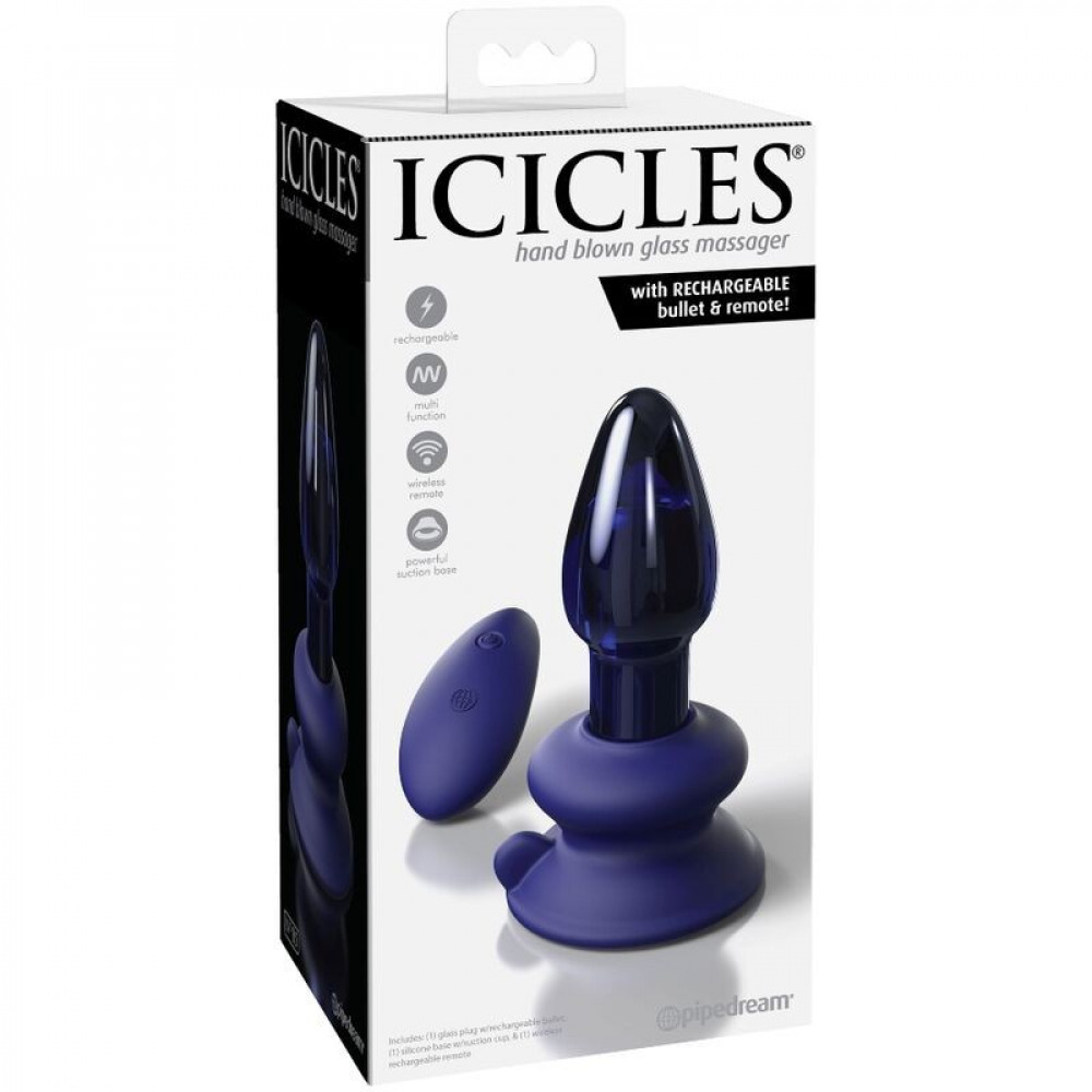 - Скляна анальна вібропробка із пультом Pipedream Icicles синя