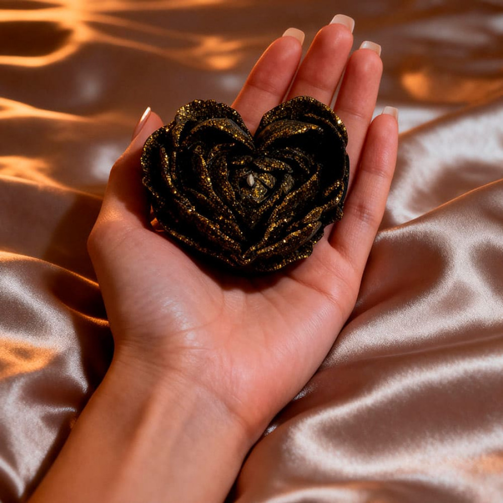 Різне - Свічка низькотемпературна у вигляді троянди з глітером GlowKink чорна, L 10