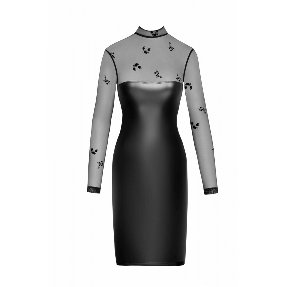 Сексуальные платья - Платье Noir Handmade F310 Sublime wetlook and flocked mesh midi dress - 3XL 3