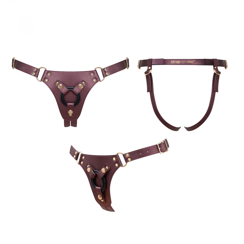 Трусики для страпонов - Трусики для страпона Strap-On-Me Leatherette Harness Generous - One Size - Aubergine 3