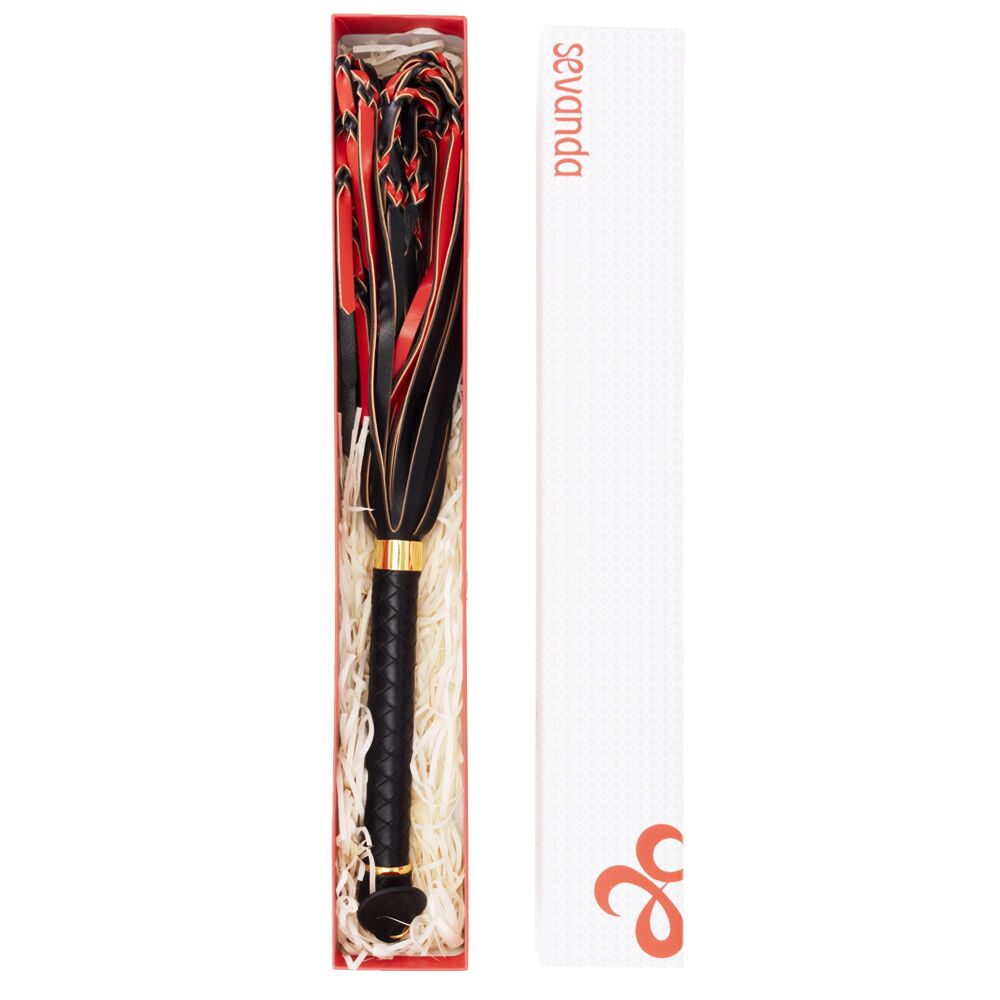 Плети, стеки, флоггеры, тиклеры - Флоггер LOCKINK SEVANDA Red & Black Braided Tail Flogger 7