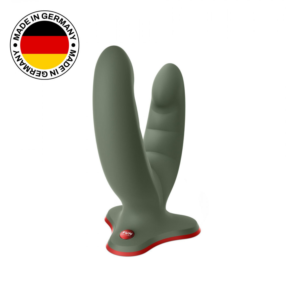 Двосторонні ділдо та фалоімітатори - Подвійний фалоімітатор Fun Factory RYDE wild olive, гнучкі стовбури, присоска